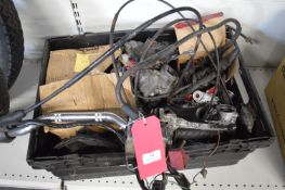 Assorted Motorcycle Spares Including Handlebars, Brake Parts, Carburettors, Cylinder Heads, etc.