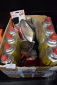 Box Containing 2x 4pks of Butane, Paint Brushes, Car Lights, etc.