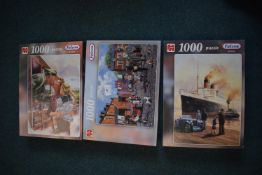 3x Falcon 1000pc Jigsaw Puzzles (as pictured)