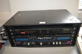 Box Containing RDL Stereo Power Amplifier PX400, Hughes & Ketner CF100 Guitar Slave, and ART FXR 2-