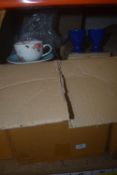 *Box of Dark Blue Egg Cups, and Floral Round Coffee Cups