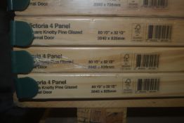 *Victoria Four Panel Square Knotty Pine Glazed Internal Door 2040x826mm