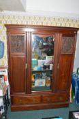 Edwardian Mahogany Triple Wardrobe with Two Drawers and Carved Panels