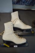 Pair of Silver Star Ladies Vintage White Leather Ice Skates