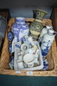 Basket of Pottery Items Including Crested Ware, etc.