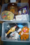 2x Storage Boxes of Household Goods, Soft Toys, Vintage Items, etc.