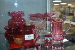 Assorted Vintage Cranberry Glass Vases, etc.