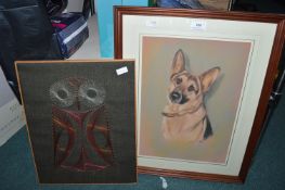 1970’s Owl Picture and a Framed Dog Portrait