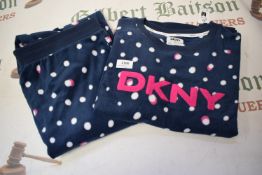 *DKNY Navy & Pink Long Sleeve Fleece Pyjama Set Size: XL