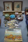 Vintage Collectibles Including Silver Plate MOP Fruit Knife, and a Miniature Chinese Carving