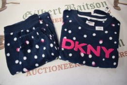 *DKNY Navy & Pink Long Sleeve Fleece Pyjama Set Size: S