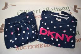 *DKNY Navy & Pink Long Sleeve Fleece Pyjama Set Size: M