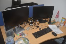 *Desktop PC with two monitors, keyboard and mouse