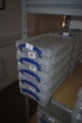 * Five 2.5 L Really useful Storage boxes