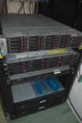 *Server Cabinet Containing HP Proliant DL380P Hard Drive, Dell Power Edge R220, and 2x APC Power