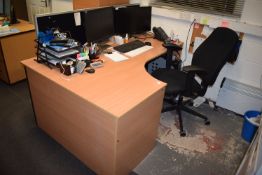 *Lightwood Effect Office Desk with Lefthand Return 120x180cm, Three Drawer Pedestal, and Office