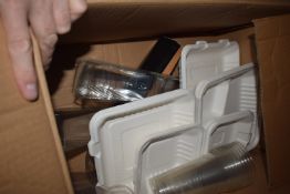 *Box Containing Assorted Containers, Plastic Cups, Sandwich Boxes