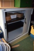 *Silverline Grey Storage Cabinet with Tambour Doors, Including Contents
