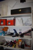 *Shelves and Contents Including Knifes, Tape Measure, Stationery, Coffee Pots, etc.