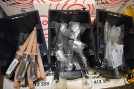 *3x Black Plastic Storage Bins Containing Assorted Brushes and Pipe Cleaners