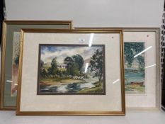 3 x framed watercolour paintings of scenery Approx 62cm W x 50cm H