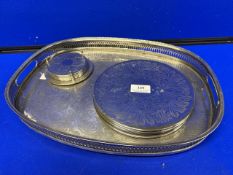 Silver plated serving tray and matching coasters