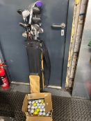 A selection of golf clubs in carry case and a quantity of golf balls