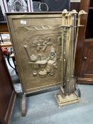 Metal Fireplace screen and fireplace tools