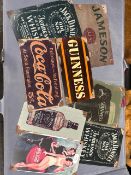 8 x Vintage Metal Asvertising signs for Coca Cola, Jack Danielâ€™s, Guinness and Jameson