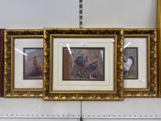 3 x gilt framed prints of chicken breeds 49cm W x 44cm H each