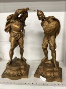 Pair of Bronze finish, metal ornamental statues of Roman Soldiers (1 is missing an arm) ~50cm H Appr