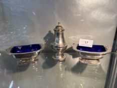 2 Silver plated salt cellars & pepper shaker