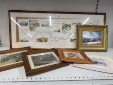 A selection of framed artwork and prints Largest = 95cm W x 38cm H