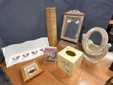 A Selection of shabby chic homewares including mirrors, coasters, vase, etc