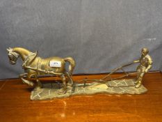 Brass Shire horse and plough ornament