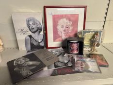 Quantity of Marilyn Monroe items, including picture, calendar, mug, ornament, coasters and audio pie