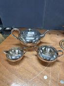 Silver plated teapot, milk jug and sugar pot