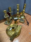 A collection of brassware including candlesticks etc (some pieces A/F)
