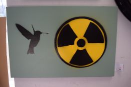 Stencil Art on Canvas Humming Bird with Nuclear Hazard Logo Signed Boot on Reverse 9/10 Tokyo 2003