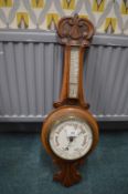 Victorian Aneroid Barometer by B. Cook & Sons of Hull with Carved Oak Case, and Mercury Thermometer