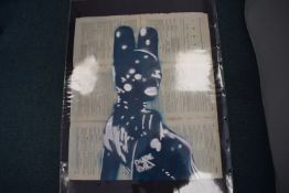 Pure Evil Bunny Stencil Art on Georgian Book Pages