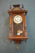 Victorian Wall Clock with Brass & Enamel Face and Applied Brass Decoration