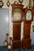 Victorian Long Case Clock by J.N. Wilson of Stewarton with Painted Face Depicting Four Seasons