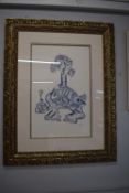 Gilt Framed ? Etching signed and dated Nechila 200