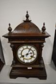Edwardian oak cased bracket clock with enamel and