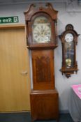 Victorian 8-Day Yorkshire Long Cased Clock with Painted Floral Face, and Britannia with Ship