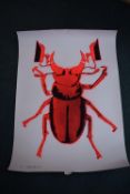 Screenprint of Scarab beetle with security cameras