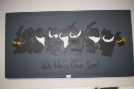 'We hate our Job' Seven Dwarves stencil on canvas