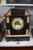 Victorian Slate & Marble Mantel Clock with Enamel & Brass Face
