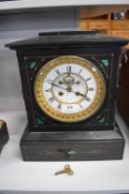 Victorian Slate Mantel Clock by Heselton of Paris with Enamel & Brass Face
